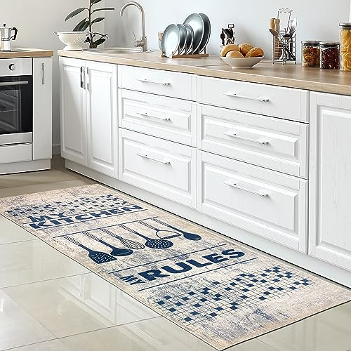 CARPETIA Alfombra de Cocina pasillera, tapete, Estera de Cocina Moderna con Utensilios de Cocina y cucharón MY Kitchen - MY Rules Beige Gris Negro 100x300 cm