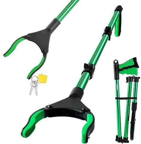 TOOSOFt Pinza Recoge Objetos Extra Largas 106 cm, Pinzas Extensibles Larga de Aleación de Aluminio Verde,Extensor de Brazo Largo para Recogedor de Basura con Agarre de Goma Giratorio
