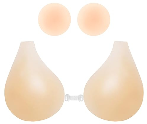 Reggiseno Adesivo in Silicone Push Up Invisibile Donna Copricapezzoli Basic Autoadesiva Riutilizzabili Coppa Senza Spalline Imbottito Pasta per Seno Abito Costumi da Bagno (L)