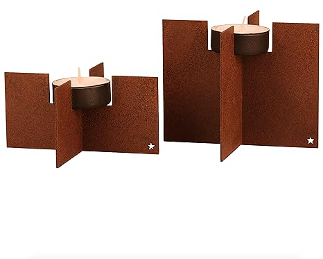 Deko Kind - Rostiges Teelichthalter 2er Set - Premium Edelrost Qualität - Rost Gartenstecker - Metall - Tischdeko - Rost Deko - Teelichthalter zum Stecken - Rostwindlicht