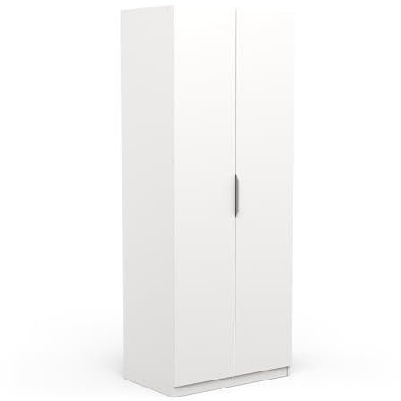 Armoire Avec Penderie 2 Portes 1 Niche Moderne – Coloris Blanc Mat - 79,4 x 51,1 x 203 cm