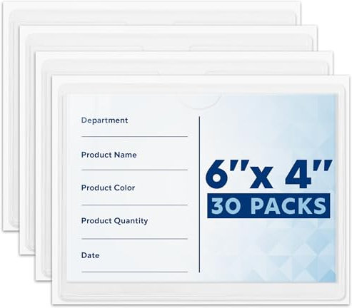 Mifflin - Portacarte 4x6/ 10 x 15 cm, Confezione da 30 - Tasche Trasparenti Autoadesive per Carte - Porta Etichette per Organizzare Cestini e Contenitori