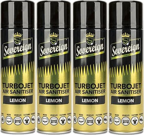 Sovereign Lufterfrischer-Spray für Auto, Zuhause, Büro, Fitnessstudio, Turbojet, Zitrone, 4 Stück