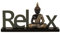 Dekorativer Schriftzug Relax mit Buddha Figur in Schwarz