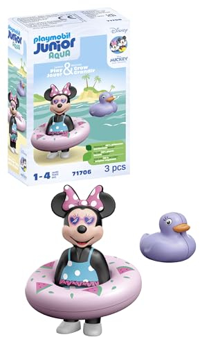 Playmobil 71706 JUNIOR & Disney: Minnie Mouse's Beach Trip, including swim ring and duck, sustainable toy made from plant-based plastics, play sets suitable for children ages 1+