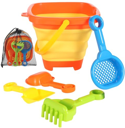 6 PCS Beach Toy for Kids, Foldable Beach Bucket and Spade Set with Mesh Storage Bag, Collapsible Sand Toys Set Summer Outdoor Toy for Boys Girls