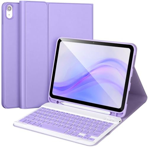 iPad 10th Generation Case with Keyboard,Keyboard Case for iPad 10th Gen 2022 10.9’’Keyboard for iPad 10th Gen with Pencil Holder,Detachable Bluetooth Keyboard Case for iPad 10.9 2022,Purple