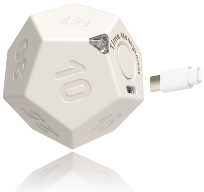 Pomodoro - Mini temporizador inteligente de productividad, 12 temporizadores de cubo de tiempo preestablecidos, temporizador recargable tipo C para cocina, aula, entrenamiento y cuenta regresiva de