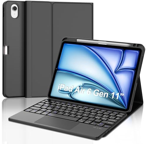 Occtingkind Custodia con Tastiera e Touchpad per iPad Air 11 M2/M3 2024/2025, Trackpad Multi-Touch, Cover con Tastiera Magnetica Bluetooth, Italiano - Nero, Modelli A3266/A3267/A3270/A290x
