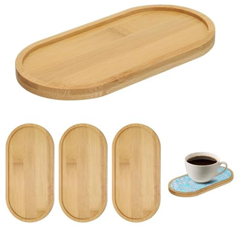 FAURAPMNG 4 Pcs Mosaik Bambus Untersetzer, Blank Oval Mosaik Untersetzer Basis, kleine Bambus-Tablett Holz Untertasse, Bambus Pflanze Untertasse für Getränke, DIY Mosaik Handwerk, Home Dekoration