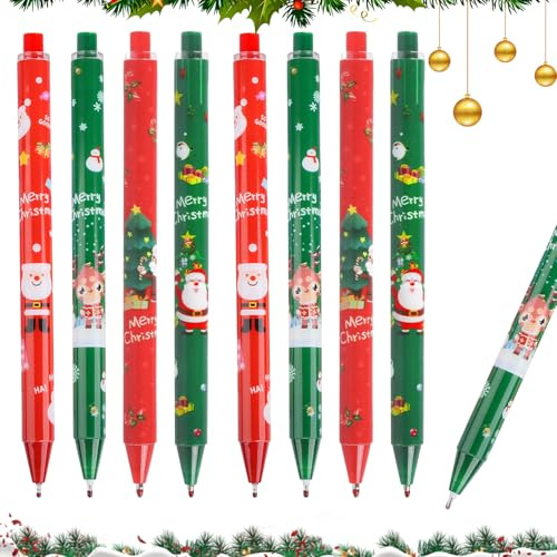 Fzyisw 24 Pezzi Penne Natalizie 0.5mm, Inchiostro Nero, Penne per Bambini e Studenti, Regali di Natale, Riempitivi