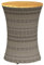 Garten Beistelltisch rund Balkontisch Couchtisch Sofatisch Kleiner Tisch für Garten Balkon Terrasse, Trommelform Grau Poly Rattan & Massivholz