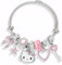 TOFBS Niedliches Kabelarmband Silber Charm Armreif Edelstahl Anhänger Schmuck Damen Mädchen Katzendesign Schleife Stern Herz Schlüssel Rosa Kristall