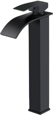 SGUVK Robinet Salle de Bain, Mitigeur Lavabo Cascade Avec une Hauteur de Bec de 232 MM, Robinet Lavabo Carré en Laiton Eau Chaude et Froide Disponible G 3/8, Noir Mat