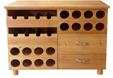 Vente-unique OZAIA - Meuble Range Bouteilles en Bois de Sapin et MDF - L.90 x P. 32 x H. 69 cm - Naturel - Rioja
