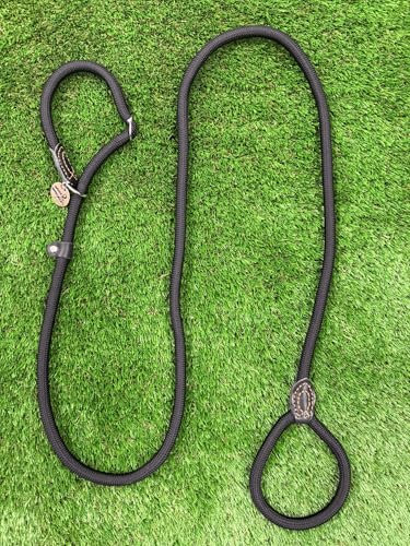 Tail Trek Professional Dog Training Slip Lead | Soft Nylon Figure-8 Design | UK Made (Black, 2.0m/6.5ft)