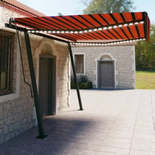 Furniture Select-Toldo retráctil manual con LED 4,5 x 3 m, color naranja y marrón