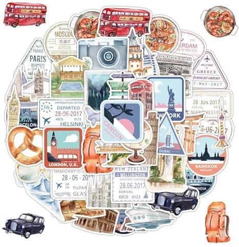 50 Stück Scrapbook Reise Stickers, Wasserfeste Funny Outdoor Reise Urlaubs Sticker, Mini-Größe, Scrapbook Journaling Zubehör, für Fotoalben, Journale, Koffer, Laptop, Auto, Skateboard