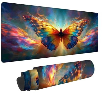 Color Alfombrilla Ratón XXL 700 x 300 mm, Alfombrilla Ratón Gaming Mariposa Mouse Pad, Alfombrilla Escritorio Antideslizante, Alfombrilla Raton con Bordes Cosidos para Jugadores, PC, Oficina F-519