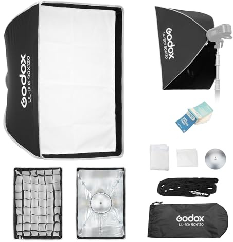 GODOX UL-Box 90x120 Rectangulaire Softbox, Soft Box 90x120cm avec Grille | Bowens Mount, Pliable, Disponible pour Studio et Extérieur, Photographie de Portraits, Produits, Natures Mortes