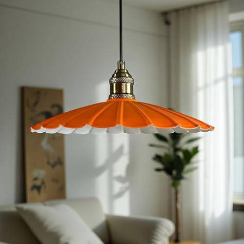 bamyum Risso Hängelampe Industrial aus Metall Ø34 cm, Küchenlampe Vintage, E27, Wohnzimmerlampe Hängend, Pendelleuchte Esstisch, Wohnzimmer, Orange