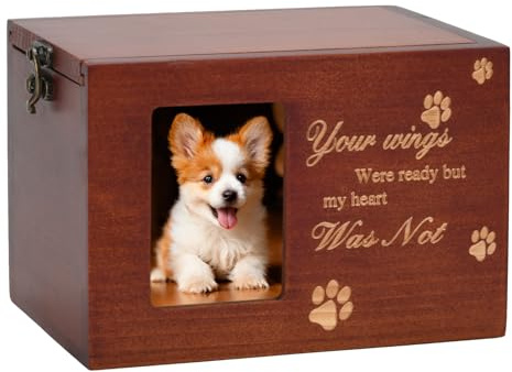 Gedenkurnen für Hunde oder Katzen, große Holzurnen mit Bilderrahmen, Erinnerungsbox mit Flanellfutter, Beileidsgeschenk für Tierliebhaber (Braun)