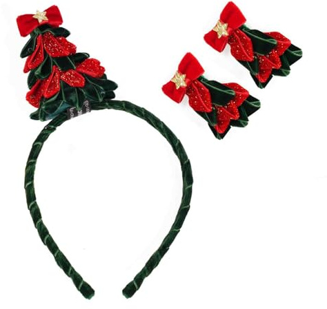 Christmas Hair Clips & Headband Combo, Novelty Hair Clips for Holiday Costumes Party Favors Hairbands for Christmas New Year Hair Accessories with Xmas Hat