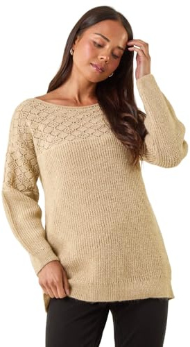 Roman Petite Metallic Contrast Knit Jumper for Women UK - Ladies Everyday Holiday Spring Summer Round Neckline Comfy Soft Evening Vacation Work Party