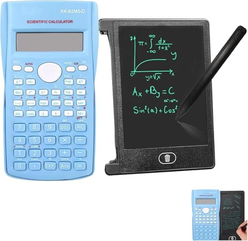 KK-82MS-B/KK-82MS-D Tragbarer wissenschaftlicher Taschenrechner mit 4,4-Zoll-LCD-Schreibtafel mit Löschfunktion, professioneller tragbarer Taschenrechner mit Notizblock für Büro, Schule (Blau)