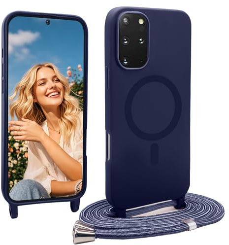 Yanjieer Magnetische hülle für Samsung Galaxy S20+ Plus mit Band, Mädchen Männer Handykette Case Kompatibel mit Magsafe, Dünn Silikon Stoßfeste Necklace Schutzhülle, Umhängen Kordel Cover Dunkelblau6