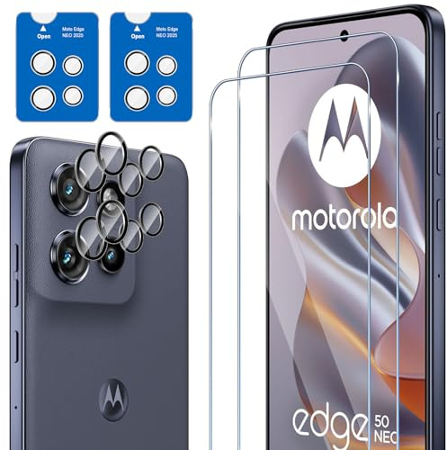 Wonsoso Screen Protector for Motorola Moto Edge 50 Neo, 2+2 Pack | Tempered Glass Film + Camera Lens Protector, 9H Hardness, Anti-Fingerprint, HD Clear, Bubble Free Protective Glass Phone Film