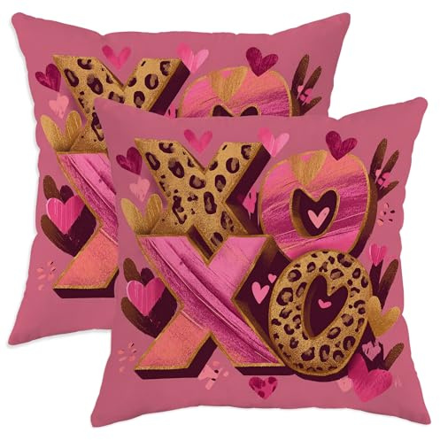 Kissenbezüge mit Herzmotiv, verspielt, XO Valentin, Pfirsich mit verstecktem Reißverschluss, Kissen für Zuhause, Schlafzimmer, Wohnzimmer, Sofa, Couch, Dekoration, 30,5 x 30,5 cm, 2 Stück
