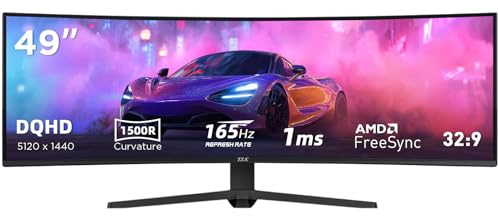 Monitor da gaming curvo ultra ampio da 49 pollici, 5K Dual QHD 5120 x 1440, 165 Hz 1ms, grande monitor curvo 1500R VA per Mac e lavoro, con FreeSync G-Sync, porte HDMI/DP, filtro