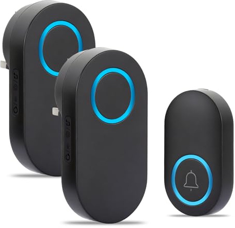 nilic Wireless Doorbell with 2 Receivers, Battery Operated Door Chime Kit, 200m Long Range, 60 Melodies, 4 Volume Levels, LED Flash Alerts, Weatherproof Door Bell, Black
