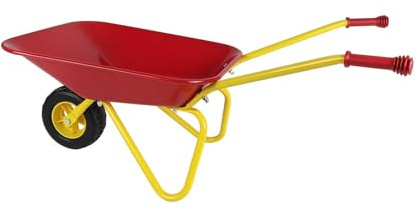 Kids Globe Kinderschubkarre (Farbe Rot/Gelb, Schubkarre aus Metall, Ladegewicht bis 5 kg, Spielzeug für Kinder ab 18 Monaten, Metallschubkarre, Gartenschubkarre) 721995