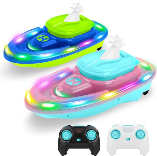 FORMIZON Bateau Ttélécommandé, sous Marin Télécommandé avec Fonction de Projection d'eau, Bateau RC Étanche, Bateau Radiocommandé avec lumière et Rotation à 360 Degrés (Blau und Rosa)
