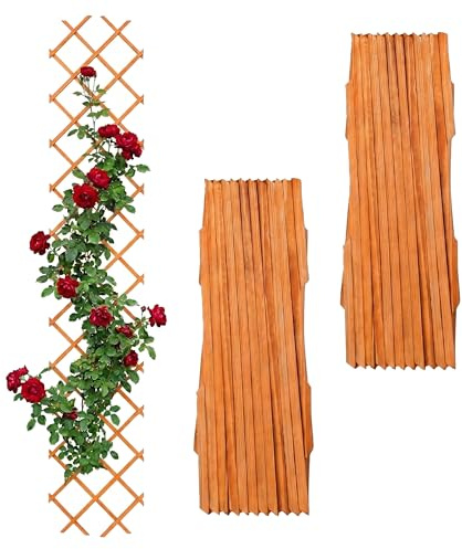 Relaxdays Rankgitter ausziehbar, 3er Set, 270x45 cm, Holz, orange | Wandmontage, Rankhilfe Kletterpflanzen, Holzgitter