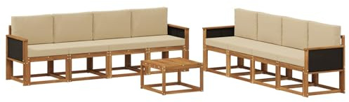 vidaXL Outdoor-Sofagarnitur mit Kissen 7 pcs Natur, Moderner Garten-Sofaset, stilvolle Sitzgelegenheit, Akazie Holz Möbel, bequemer Lounge, wetterfest