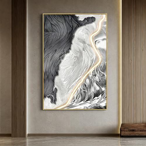 TgrGiEDenLO 3D LED Wandkunst, modernes abstraktes Microspray-Gemälde, beleuchtete Wanddekoration für Flur & Wohnzimmer(C,Gold,40x60cm/15.7x23.6in)