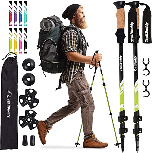 TrailBuddy Walking-Stöcke - Teleskop-Wanderstöcke für Damen & Herren - 62-137 cm - Ultraleichte Trekkingstöcke aus 7075 Aluminium - 1 Paar (Limette)