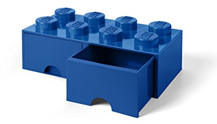 LEGO Brick with 8 Knobs and 2 Drawers BLUE - Storage Box for LEGO, Toys, Desk Drawers, and Office Supplies, Stackable Storage Box, Home Decoration