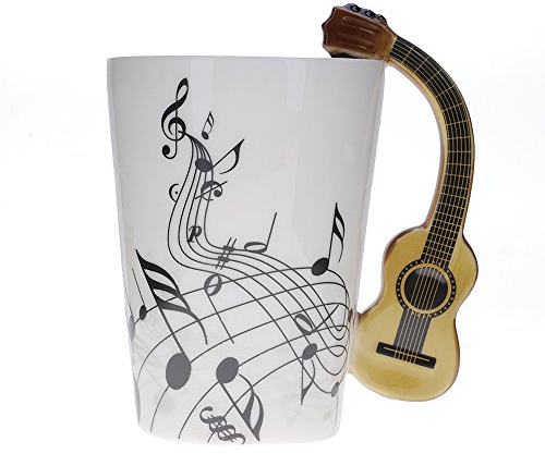 Kompassswc Keramik Musiktasse Musikmotiv Porzellan Tasse Musik-Note Bedruckt Kaffeetasse Ø7,5 H10cm Geschenk Kaffeebecher Für Musiklieber Geburtstag Weihnachten Muttertag Neujahr (Retro Gitarre)