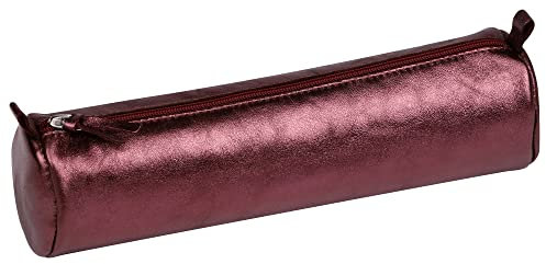 Clairefontaine 8689C Schlampermäppchen (mit Perlmutt-Effekt rund, 5,5 x 22cm, praktisch und robust, aus Leder) 1 Stück kirschrot