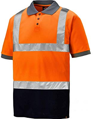 Dickies SA22076 Mens Hi Visibility Two Tone Workwear Short Sleeve Polo Shirt Orange/Navy Size XL