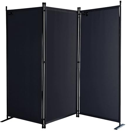 QUICK STAR Paravent 3 Teilig 170 x 165 cm Stoff Raumteiler Trennwand Balkon Sichtschutz Stellwand Faltbar Schwarz