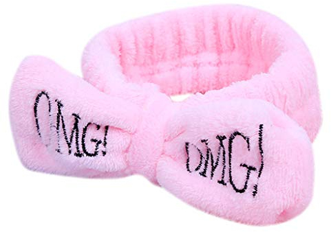Zrshygs Waschen Haarband Frauen Mädchen SPA Breites Stirnband Nettes Bowknot OMG Buchstaben Besticktes Haarband Elastisches Make-up Flanell Turban Candy Farbe Headwrap 8 Farben PK