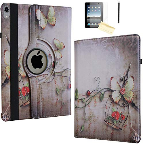 JYtrend Schutzhülle für iPad Air 3. 10.5 Zoll (26.7 cm), drehbarer Ständer,Sleep Cover für 2019 iPad Air 3,A2152 A2153 A2154 A2123 MUUJ2LL/A MUUQ2LL/A MV162LL/A MV1F2LL/A (Butterfly Flower)
