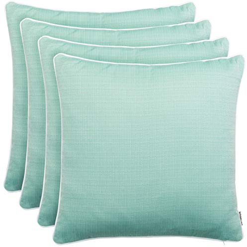 Brandsseller 4er Set Outdoor Kissen 45x45 cm – Wetterfeste Zierkissen mit Paspel in Walzoptik – Wasserabweisende Gartenkissen & Dekokissen für draußen – Sofakissen für Balkon & Terrasse - Mint