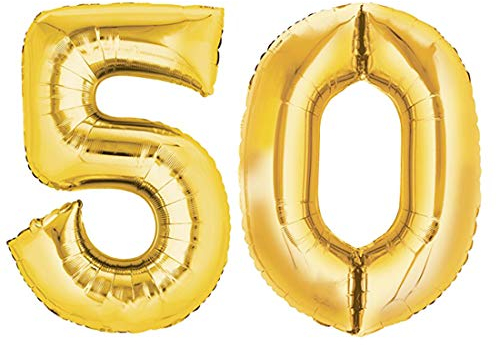 TopTen Folienballon Zahl 50 XL Gold ca. 70 cm hoch - Zahlenballon für Ihre Geburstagsparty, Jubiläum oder sonstige feierliche Anlässe (Nummer 50)