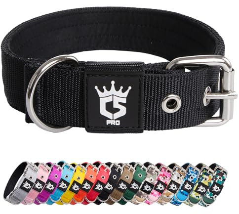 TSPRO Taktisches Hundehalsband, Robustes Halsband für Hunde mit Metallschnallenverschluss, 3,3 cm Breit, Verstellbar und Dick für Kleine Hunde (Schwarz S)